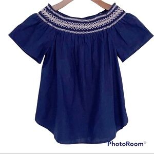Vineyard Vines Deep Bay Blue Off the Shoulder Embroidered Top size XS